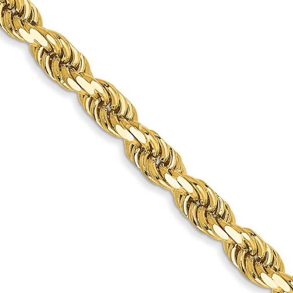 3.5mm 14K Yellow Gold Diamond Cut Hollow Rope Chain Necklace 18 Inch